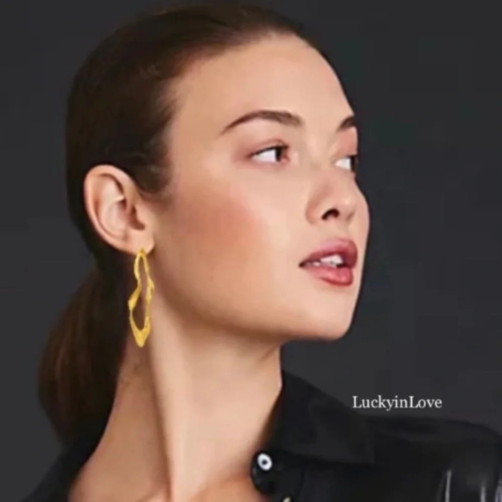 ALEXIS BITTAR • Gold Light Sculpted Linear Svelte Crumpled  Hoop Drop Earrings